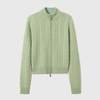 Women's cable knit cashmere cardigan light green zip up classic design