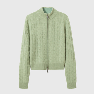 Women's Cable Knit Cashmere Cardigan Manufacturer | Light Green Zip Up Classic Cardigan Sweater