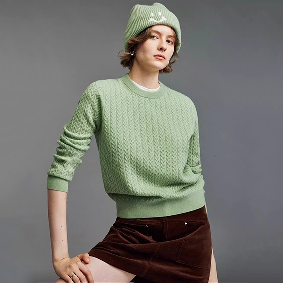 Women's 100% Cashmere Sweater Manufacturer Crew Neck Cable Knit Luxury Pullover Jumper