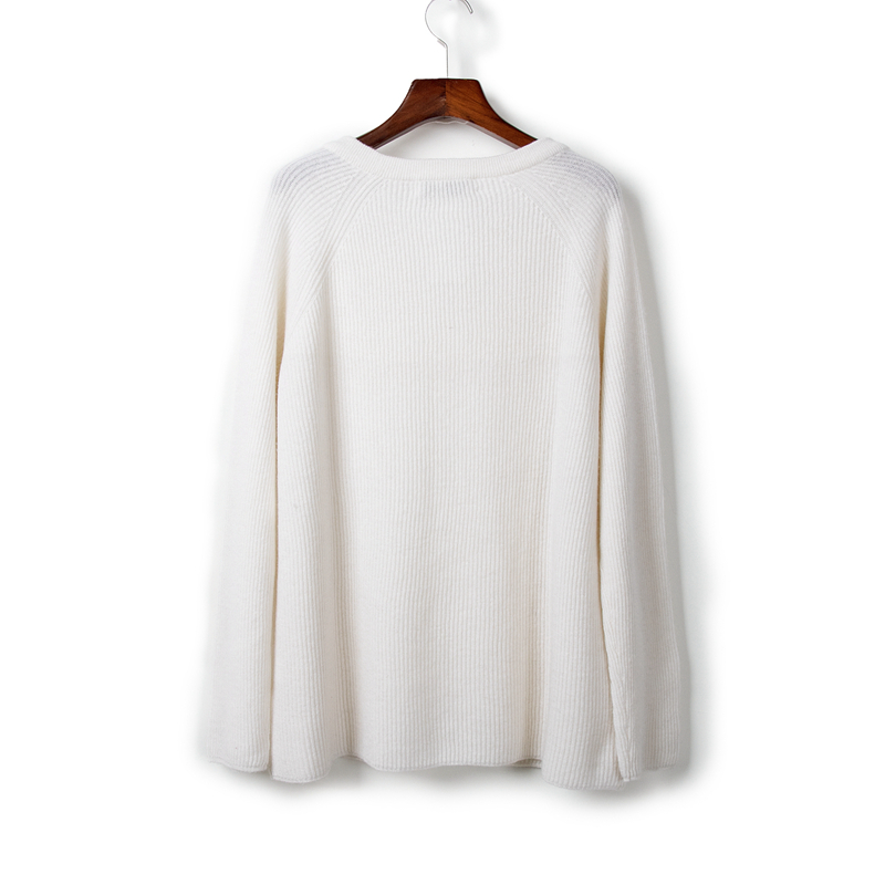Rib Knitted Crew Neck Cashmere Sweater