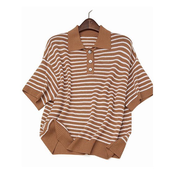 Women 100% merino wool striped Polo shirt