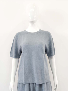 Women 100% Wool Solid Color Crew Neck T-shirt 