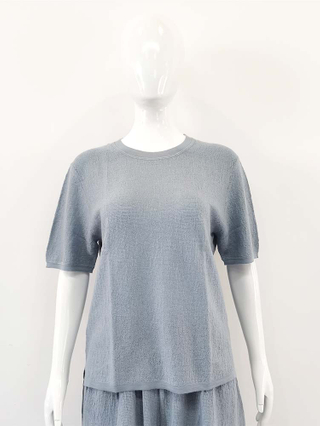 Women 100% Wool Solid Color Crew Neck T-shirt 