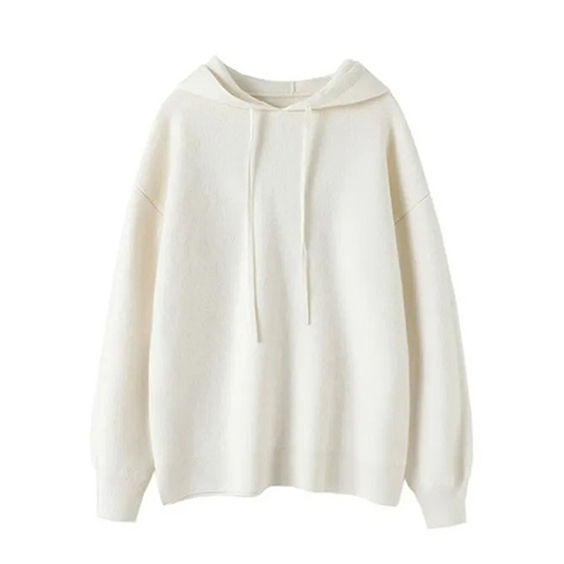 Thick plain cashmere hoodie sweater