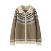 Women's cashmere knit fair isle cardigan sweater with zipper
