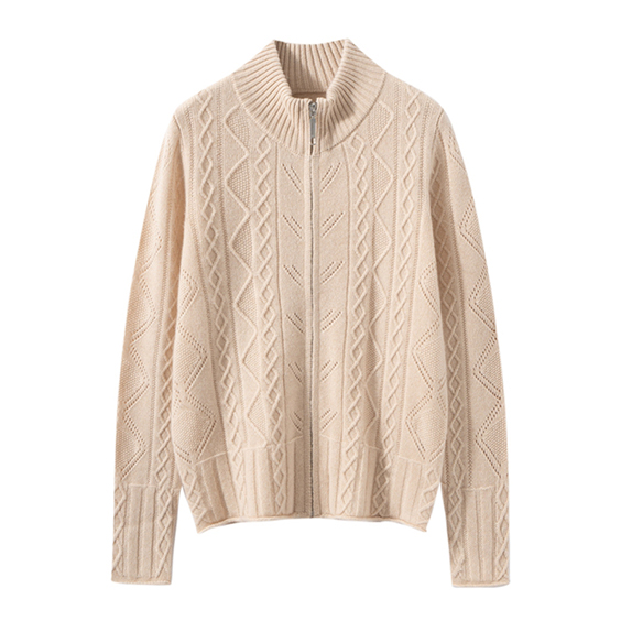 Imfield cashmere womens cable knit zip up cardigan sweater jacket