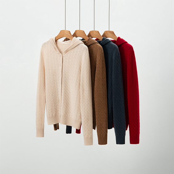 Women's Cozy Cable Knit cashmere Cardigan with hooded