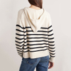Wanita renda-up striped mongolia cashmere pullover hoodie