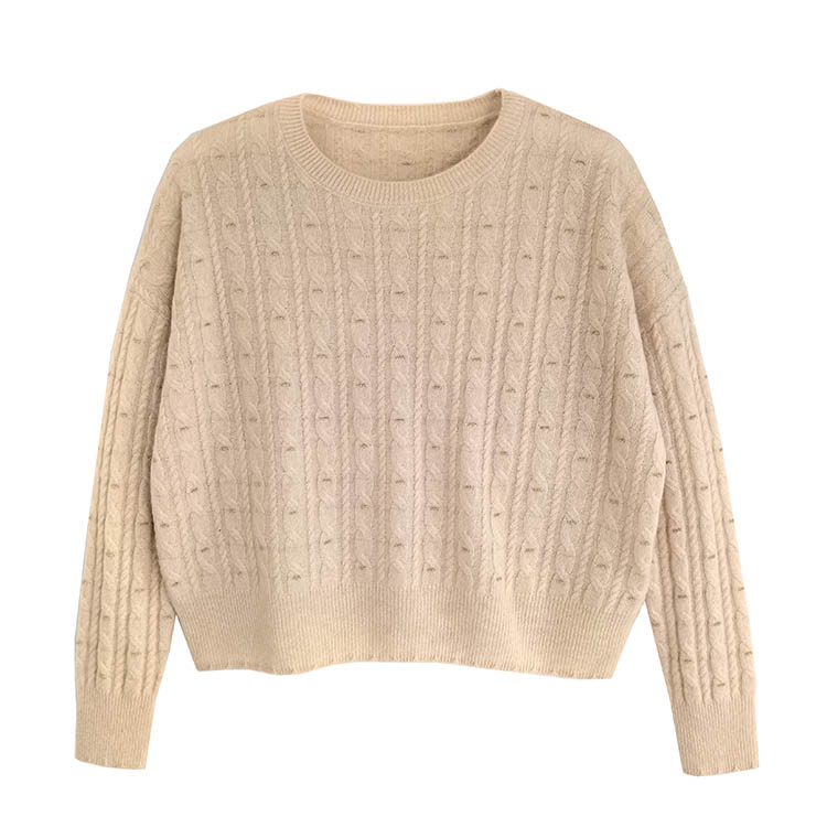 Women Crew Neck Cable Knit Sweater 6