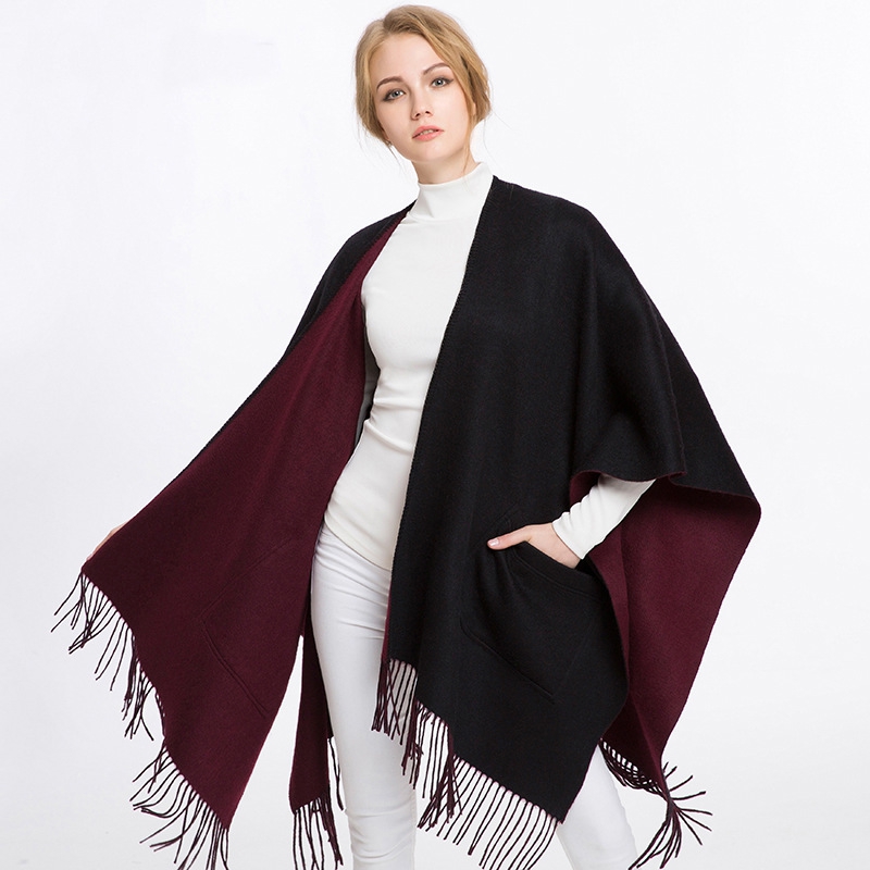 Double Side Solid Color Wool Poncho