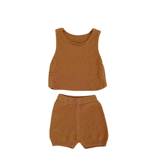 Latest Baby Sweat Knit Clothing Sets Sleeveless Thin Kids Summer Clothing Set 2023 Summer 100% Cotton Baby Shorts And Top Sets 