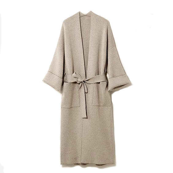 Women Herringbone Cashmere Cardigans with belt Coat 