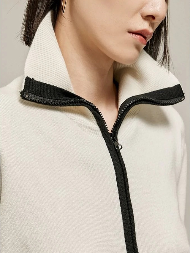 Women Color Block Full Zip cashmere Cardigan