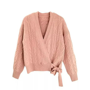 Ballet Style Women V Neck Cable Knit Cardigan