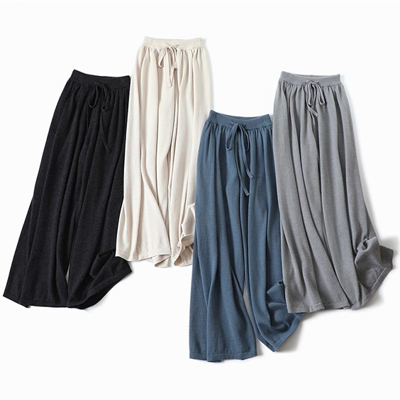 Lady Casual Wide Leg Cashmere Pants