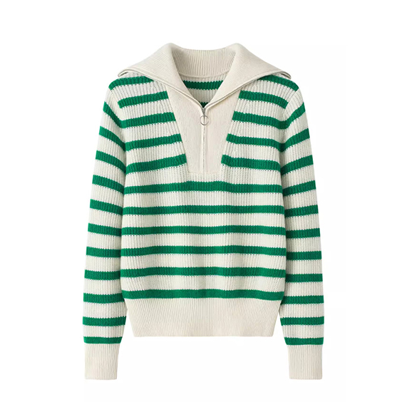 Striped Women Half Zip kint cashmere Sweater