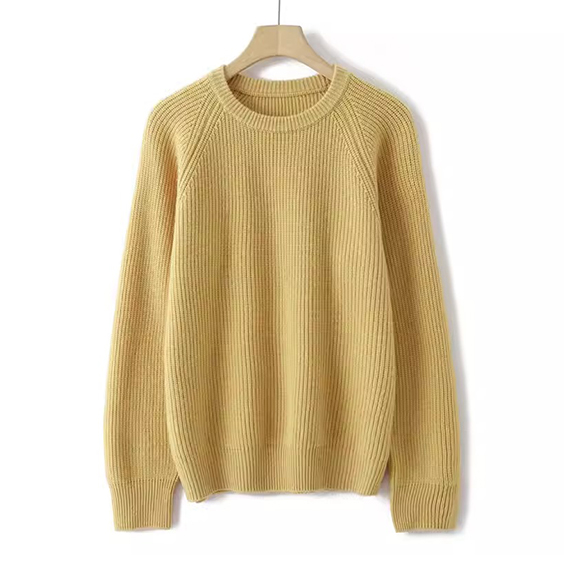 Rib Knitted Crew Neck Cashmere Sweater