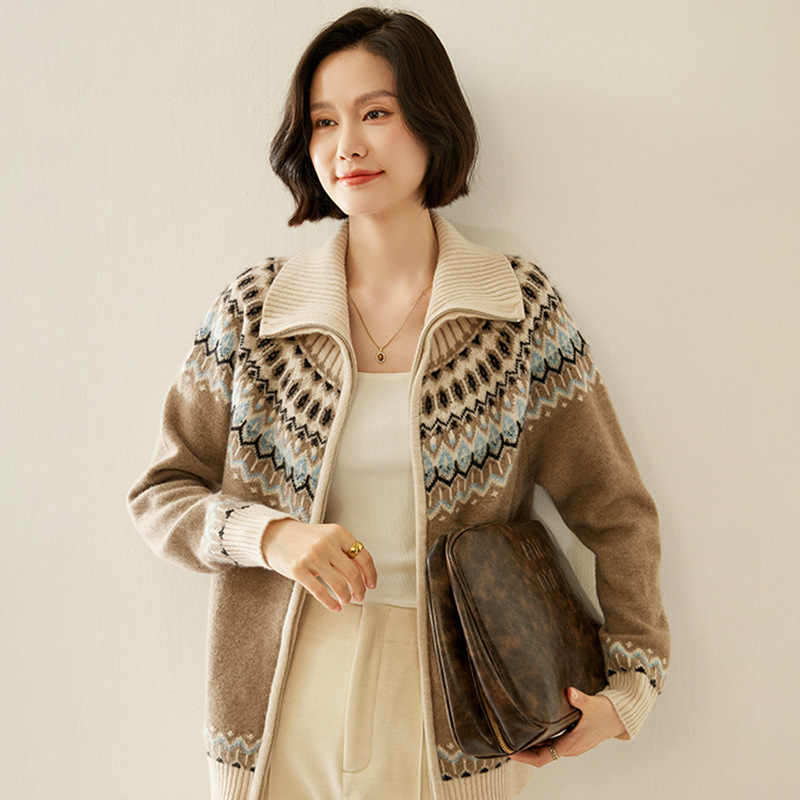 Áo len Cashmere của Women Cashmere Fair Isle với khóa kéo