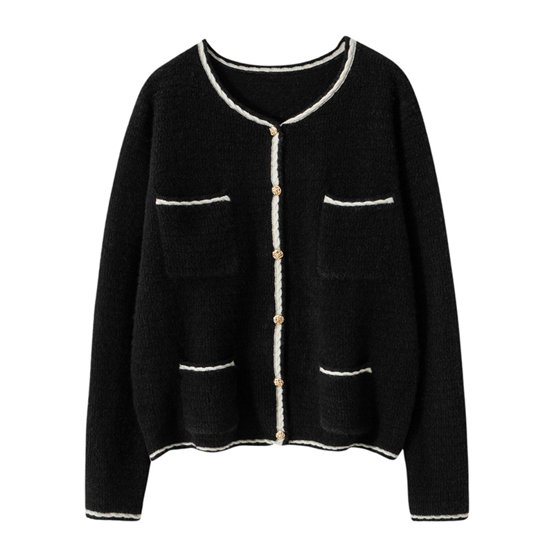 Tương phản phụ nữ trang trí túi cashmere áo len cashmere với nút
