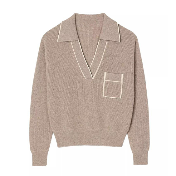 High Quality Women's Open Polo Collar Neck Knit Cashmere Sweaters