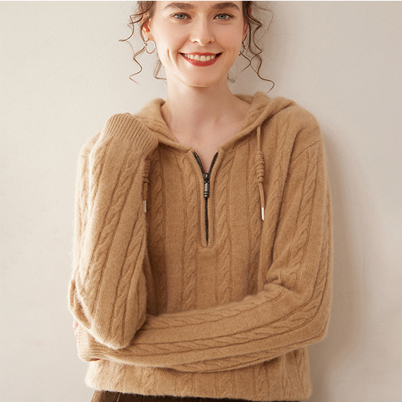 Parhaat naiset IMfield Cashmere Blend -pusero hupparaa kaapeli neulonta 