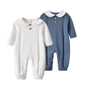 2023 ODM New Design Doll Collar Romper Clothes Long Sleeve Baby Rompers Wholesale Pear l100 Cotton Baby Knit Romper