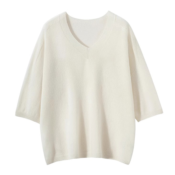 Versatile V-neck Cashmere T-shirt sweater for ladies