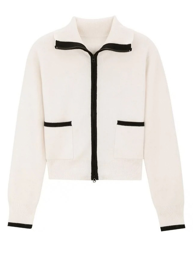 Women Color Block Full Zip cashmere Cardigan