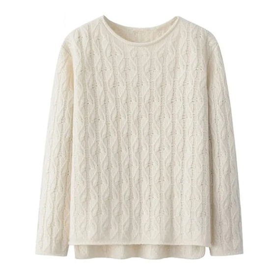 Cable Knitted Crew Neck Cashmere Sweater