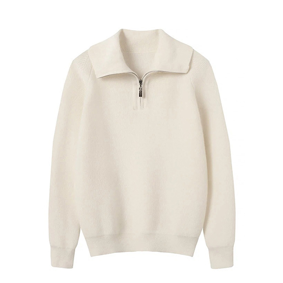 High Neck Zip-Up Cashmere Pullover 