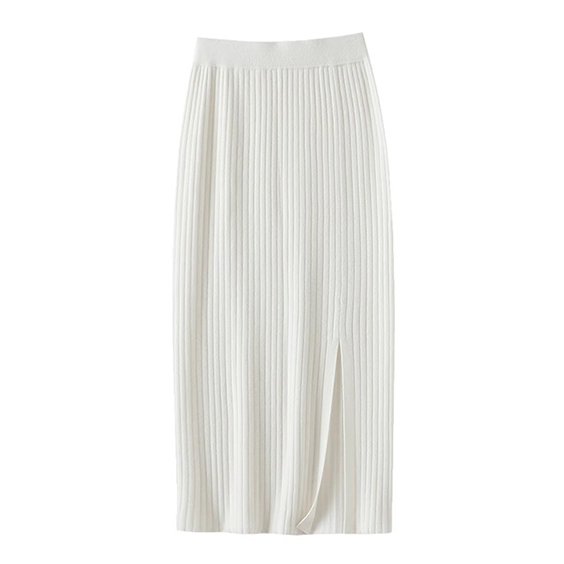 Good quality ribbed knit cashmere skirt white