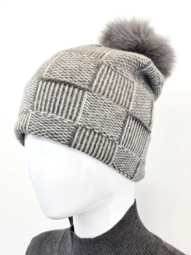 Plain Pom checked Cashmere Hat