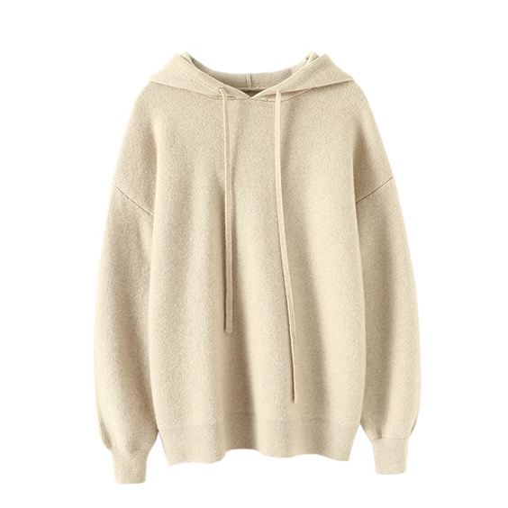 Thick plain cashmere hoodie sweater