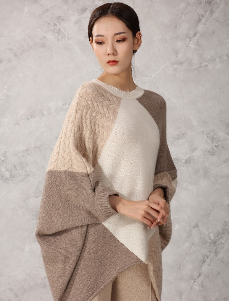  Cable knit Cashmere crew neck Poncho!!1783646733