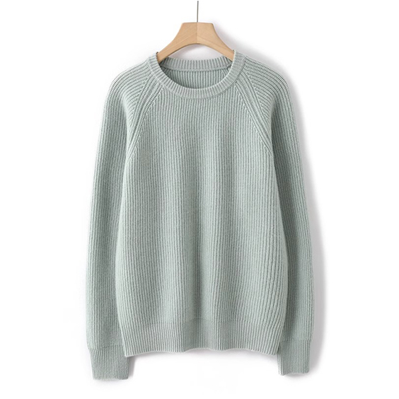 Rib Knitted Crew Neck Cashmere Sweater