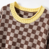 Women's crew neck checkered knit pullover sweater