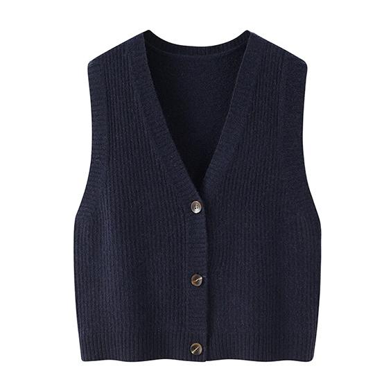 Womens Mongolian Cashmere V-Neck Cardigan Fisherman Sweater Vest