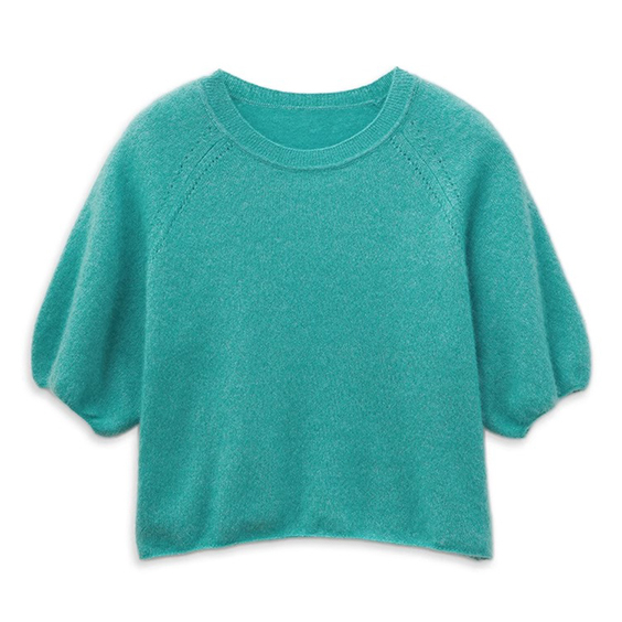 Womens Short Sleeve Silk Cashmere Blended T-Shirt Knitted Cashmere Sweater