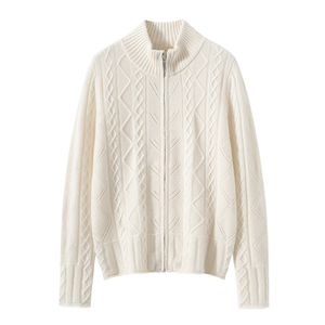 Imfield cashmere womens cable knit zip up cardigan sweater jacket