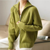 Women's Merino Wool Cardigan Zip Up Lightweight Knit Stand Collar Sweater for Fall Winter