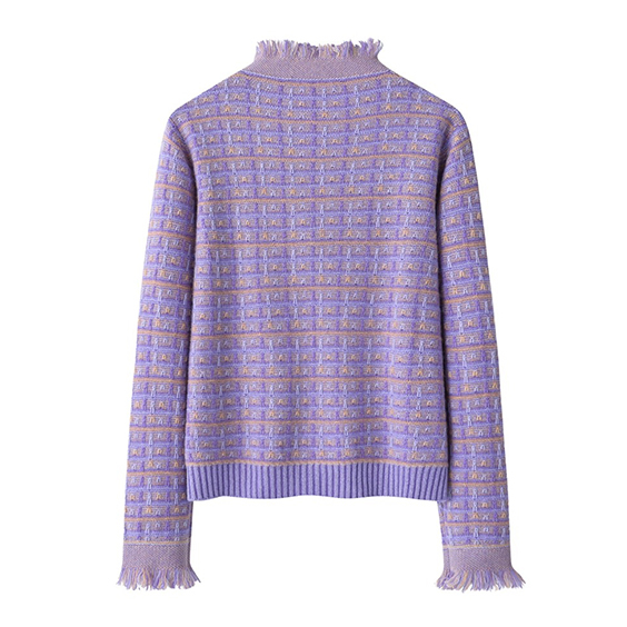 Luxury Fringed Lilac Cashmere Cardigan – Soft Knit Women’s Button-Front Sweater