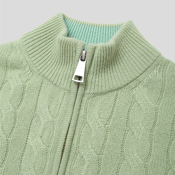 Short stand collar design of women's cashmere cardigan