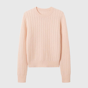 Women's 100% Cashmere Sweater Manufacturer Crew Neck Cable Knit Luxury Pullover Jumper