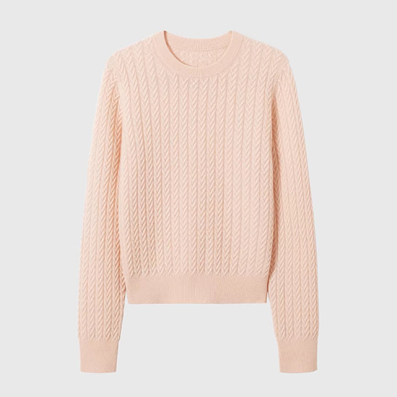 Women's 100% Cashmere Sweater Manufacturer Crew Neck Cable Knit Luxury Pullover Jumper