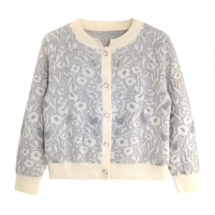 Artistic Women Jacquard Crew Neck Cardigan 3