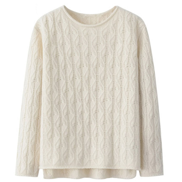 Cable Knitted Crew Neck Cashmere Sweater