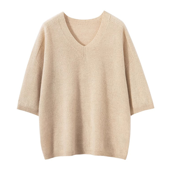 Versatile V-neck Cashmere T-shirt sweater for ladies