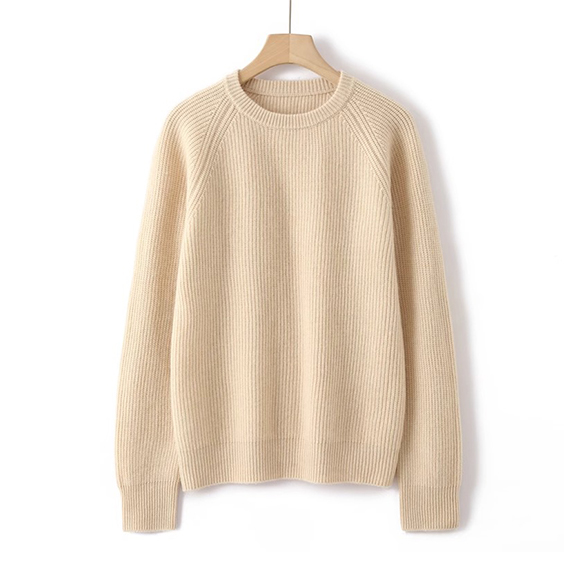 Rib Knitted Crew Neck Cashmere Sweater