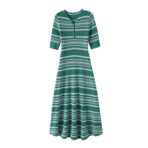 women's cashmere midi dress green stripe