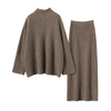 Wholesale 2 piece turtleneck knit cashmere sweater and skirt combo set